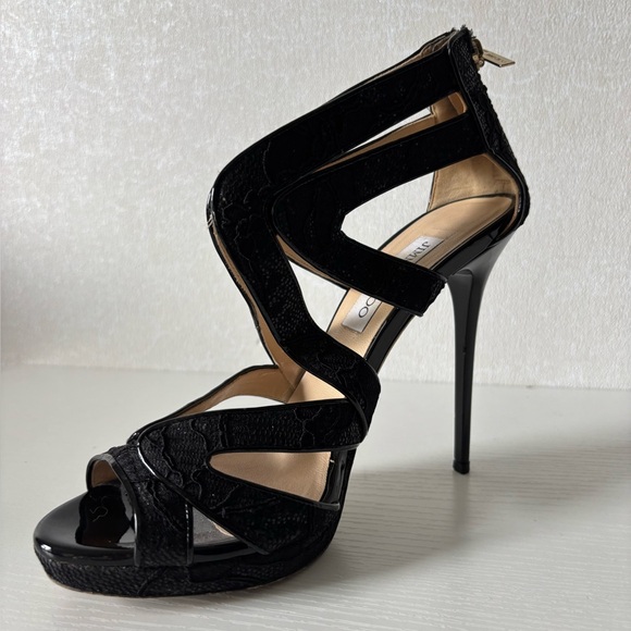 Jimmy Choo Black Strappy Lace Heels - Picture 3 of 11